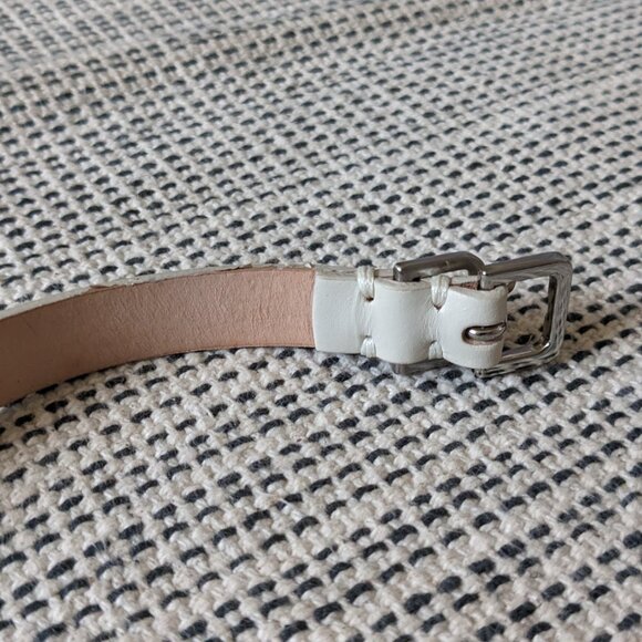Italian Leather Off White Skinny Belt OS - Picture 5 of 8